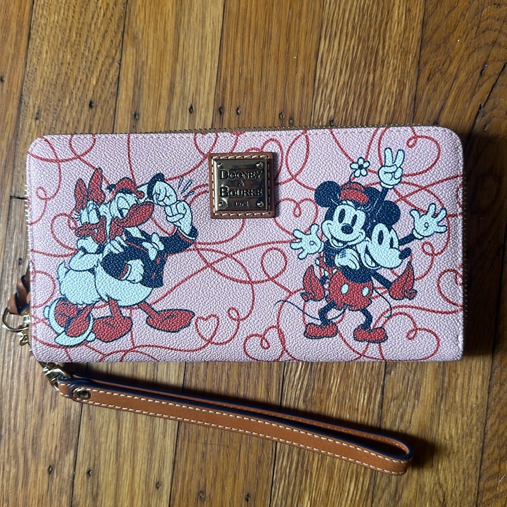 Dooney & Bourke Pink Disney Mickey & Minnie Zip Wristlet Wallet
